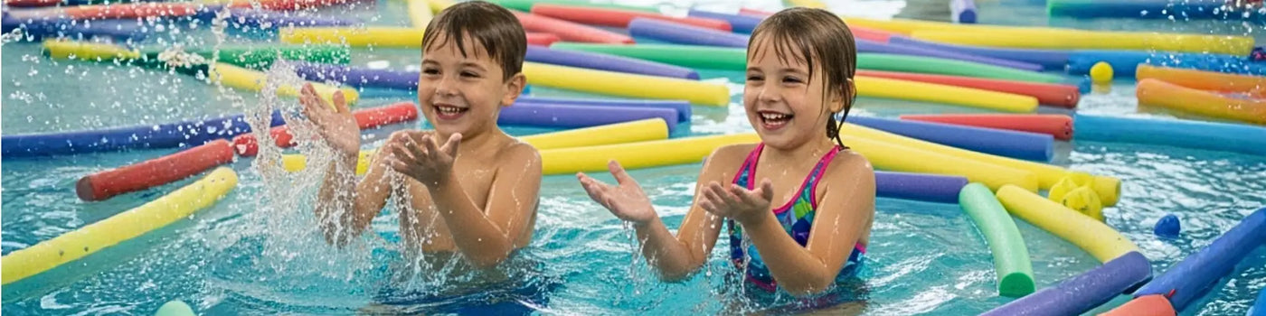 Vibrant rainbow coloured kickboards from Comfy Noodles swim products range