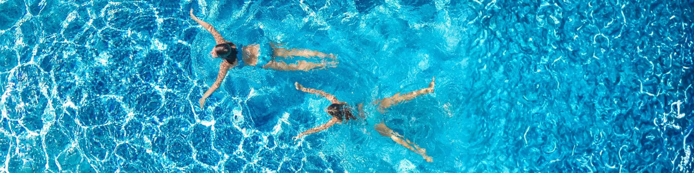 Blue swim trunks with white stripes for SwimExpert customers