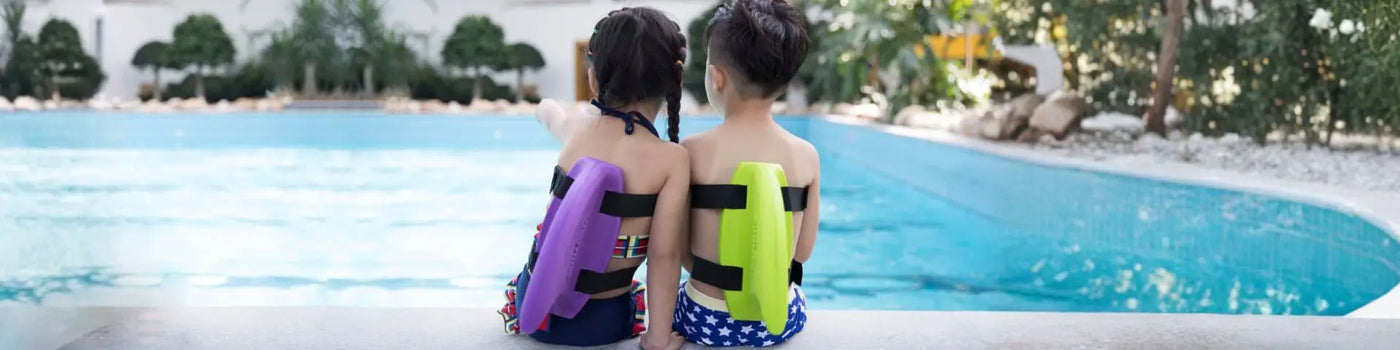 Colorful SwimFin inflatable pool float with multiple kids seats for swimming fun