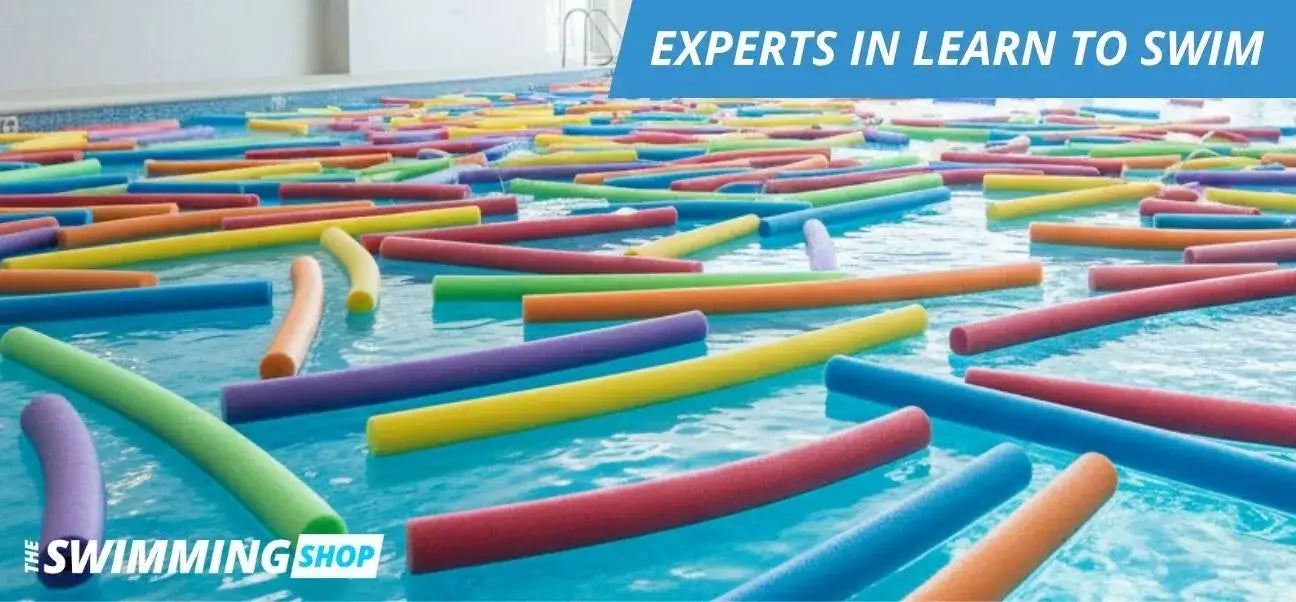 Colorful foam noodles for swimming lessons, designed to float on water