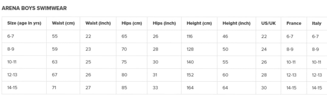 Arena Junior Arena Jammers Size Guide Arena Carbon Arena Men'