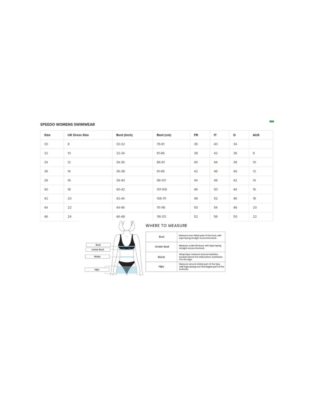 Speedo women's size chart cheap