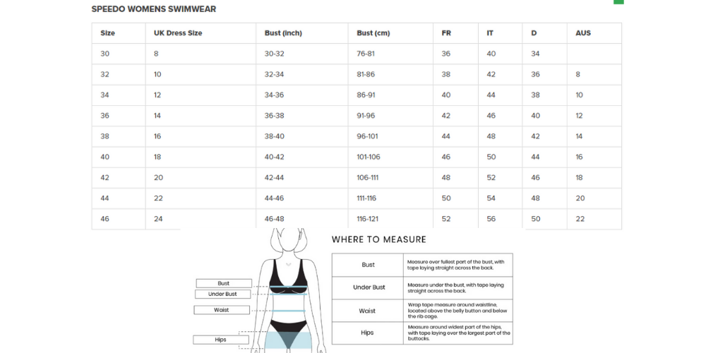 Speedo women's one piece size chart 2025